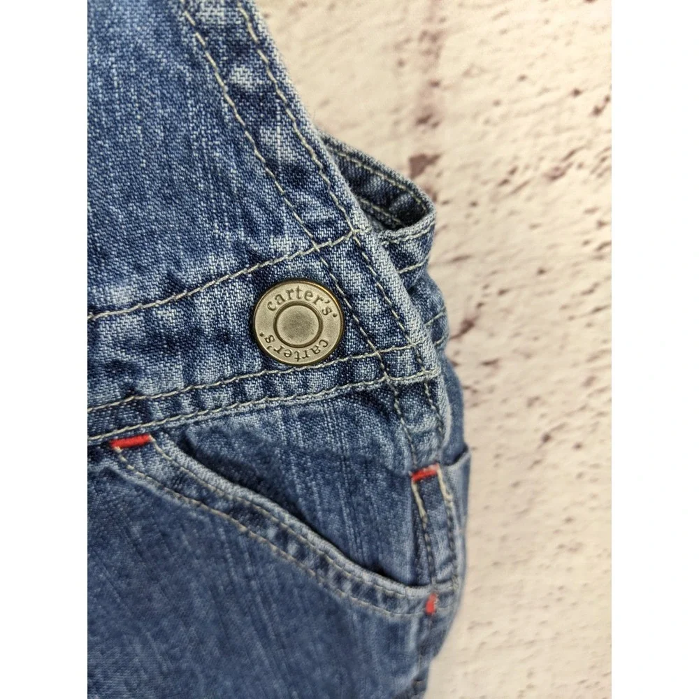 Carters Vintage Denim Overalls 6M Baseball Bear Embroidered Blue Jeans Kids